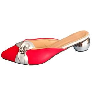 Formal Dressy Occasion Women's Orange Red Silver Rhinestone Ball Heel Mule 42
